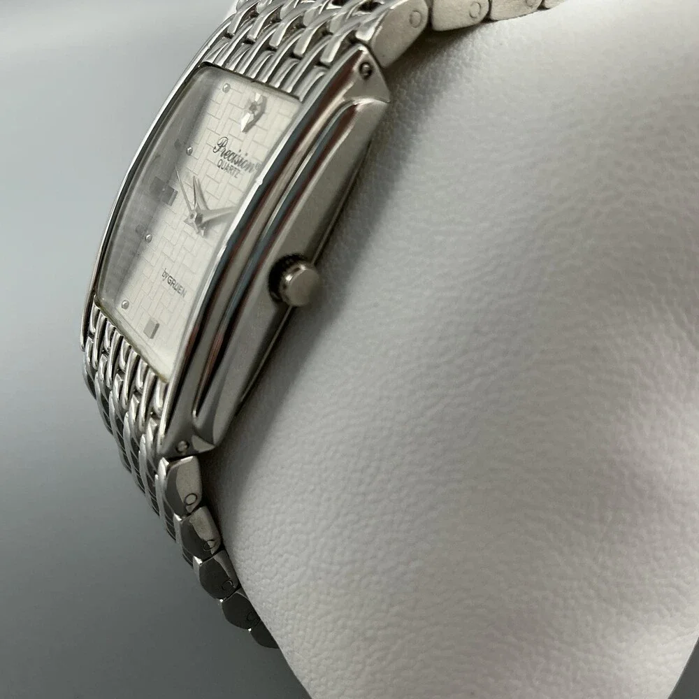 Gruen Precision Mens Watch 22mm Silver Tone Rectangle Dial New Battery 8.25